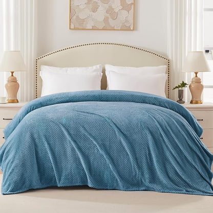 Exclusivo Mezcla Soft Waffle Fleece Bed Blanket Twin XL Size, Slate Blue | - Image 3