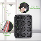 NutriChef 13” Non-Stick Muffin Baking Pan - Premium Dark Gray Carbon Steel Bake Tray, Commercial Grade Restaurant Quality Metal Bakeware - Dishwasher Safe