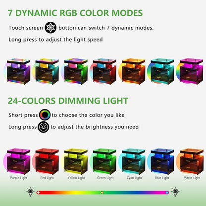 HNEBC RGB Nightstand with Wireless Charging Station, LED Night Stand with - Image 5