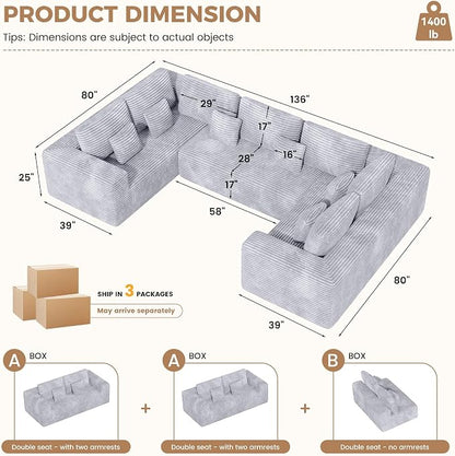 Luxanimarion 136'' Large Sectional Cloud Couches - Image 2