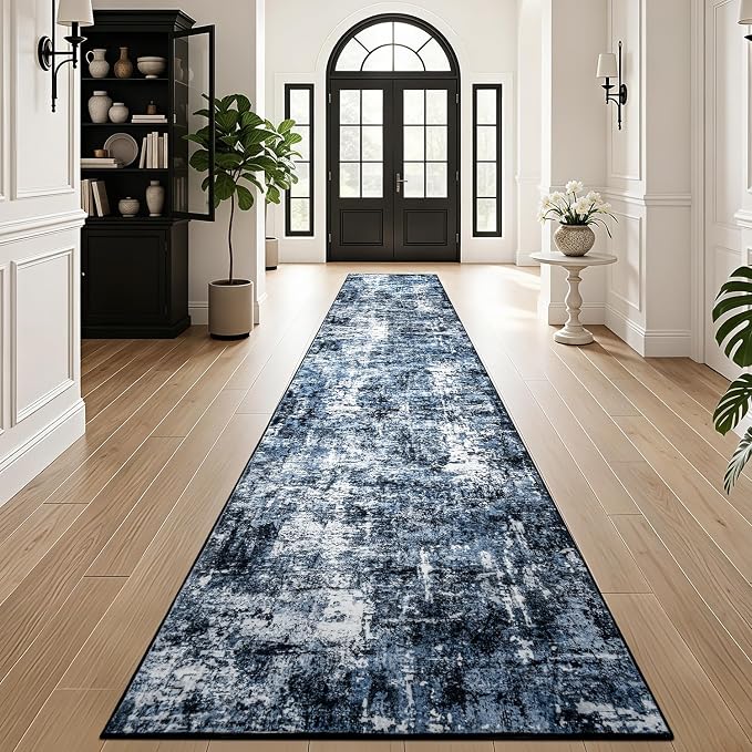 Rugflix 3x20 Runner Rug for Hallway, Washable Navy Blue Long Runners | Machine - Image 2