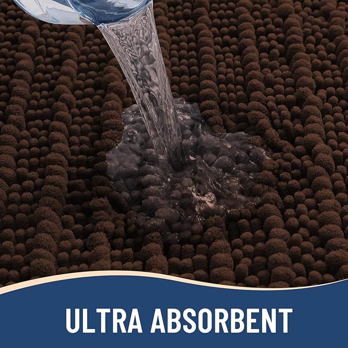 Arotive Luxury Chenille Bathroom Rug Mat, Extra Soft Thick Absorbent Shaggy Bath Rugs, Non-Slip Machine Wash Dry, Plush Bath Mats for Bathroom, Shower and Tub, 54x24, Brown