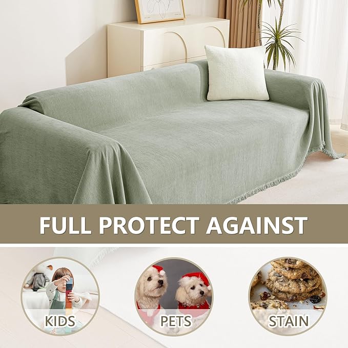 MYSKY HOME Chenille Sofa Slipcovers Sage Green Sofa Covers - Image 4
