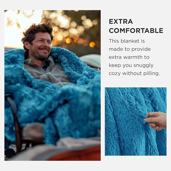 Bedsure GentleSoft Fluffy Bright Blue King Size Blanket - Image 4