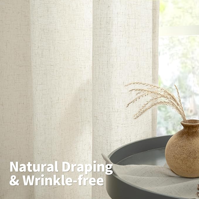 YoungsTex Natural Linen Curtains 63 Inch Length 2 Panels - Image 7