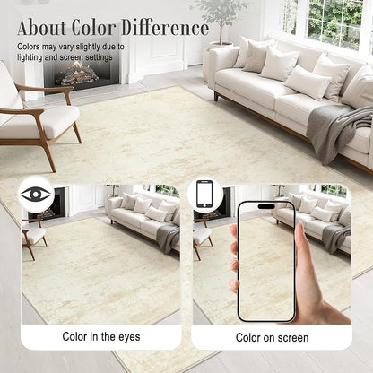 10x12 Area Rug Living Room: Modern Washable Indoor Carpet Beige | - Image 5