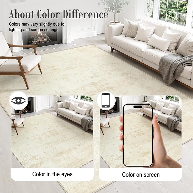 5x8 Area Rug Living Room: Modern Washable Indoor Soft Carpet Beige | - Image 6