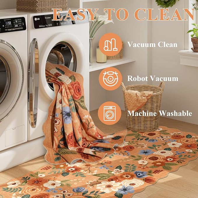 DUKINO 2x6 Runner Rug, Floral Washable Rug - Image 6