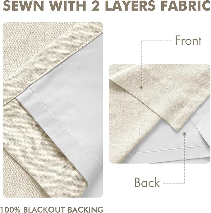MIULEE Linen Pinch Pleated 100% Blackout Linen Curtains 40x90 Inches | Room - Image 5