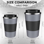 Insulated Coffee Tumbler 12 oz, Stainless Steel Coffee Mug with Lids, Travel Coffee Mug Leak Proof, Double Wall Vacuum Insulated Reusable Iced Coffee Cup, Keep Drinks Hot and Cold (Gray, 17 Ounces)