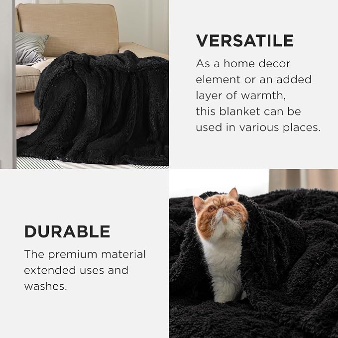 Bedsure GentleSoft Fuzzy Sherpa Faux Fur Twin Blanket Black Cozy Gifts - Image 4