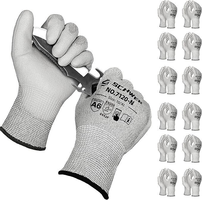 Schwer 180 Pairs ANSI A6 Cut Resistant Gloves CR7120 Cut Proof Work Gloves, Touchscreen, for Men and Women Used for Woodworking, Glass Cutting, Construction, Cargo Handling, Car Repair, XL