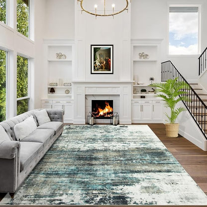 8x10 Area Rugs for Living Room: Washable Abstract Teal Green Badroom Carpet | by GENTDRIZZ