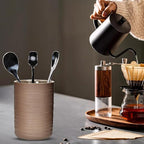 Ceramic Spoon Holder for Coffee Bar, Upright Tea Spoon Holder Cup, Coffee Stirrers Straws Stir Stick Holder, Glossy Silk Stripe