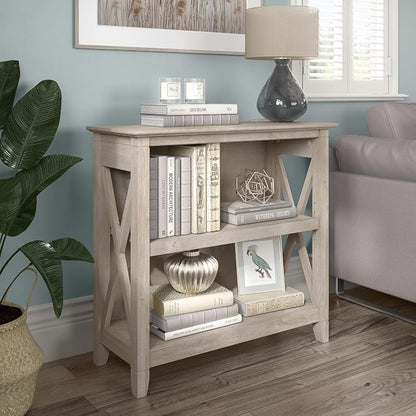 Bush Home Key West Small 2 Shelf Bookcase in Washed Gray, Compact Home Organizer - Image 2