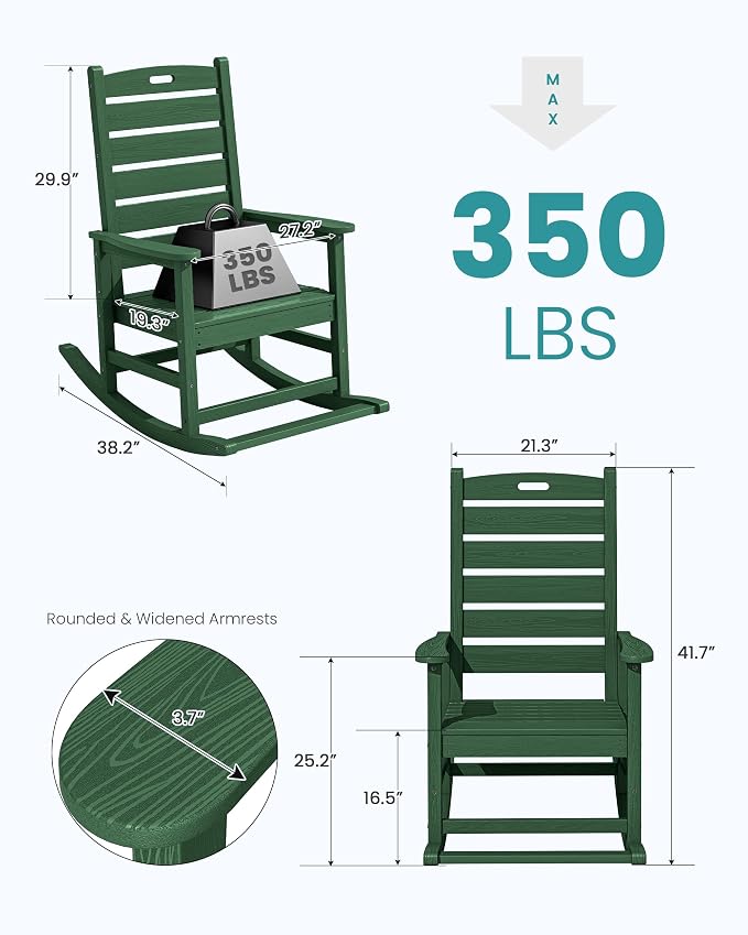 SERWALL Outdoor Rocking Chair Set of 4, Oversized HDPE Patio Rocking Chair - Image 3