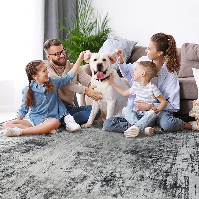 9x12 Area Rugs for Living Room Bedroom Dining Room Washable Black Grey | Soft - Image 7