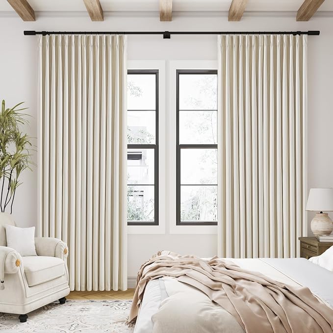 Cream Beige Pinch Pleated 120 Inch Curtains High Ceiling Linen Curtains | 100% by Twodrapes