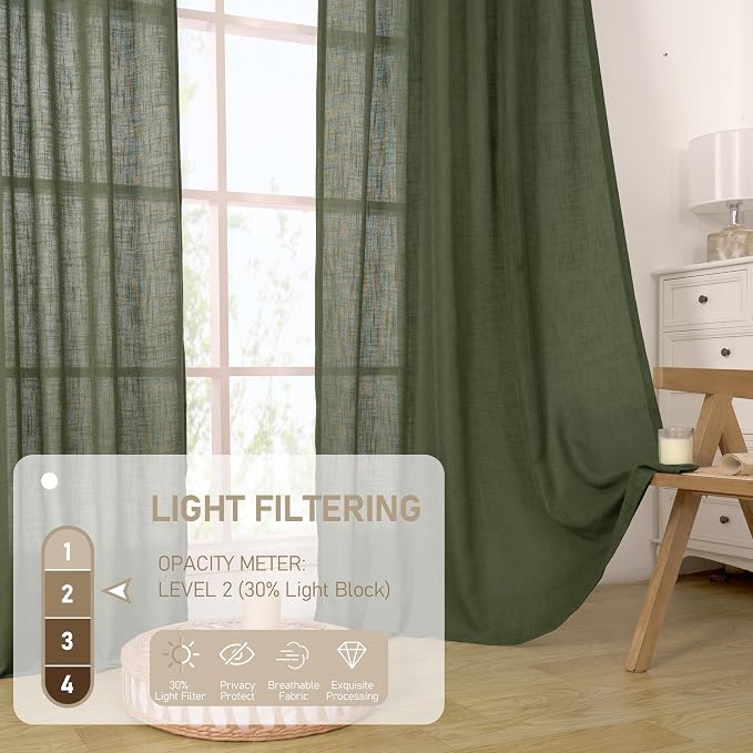 54 Inch Sheer Linen Curtains for Windows 2 Panels Set, Bronze Grommet Light - Image 4