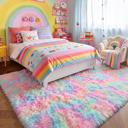 Amdrebio Rainbow Unicorn Fluffy Big Rug 6x9 - Image 3