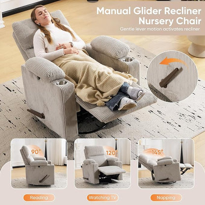 Swivel Rocker Recliner with Adjustable Armrests, Rocking Nursery Chair with - Image 7