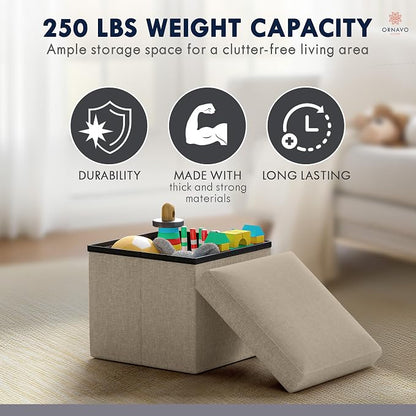 Ornavo Home Small Storage Ottoman Foldable Collapsible Cube Square Linen - Image 7