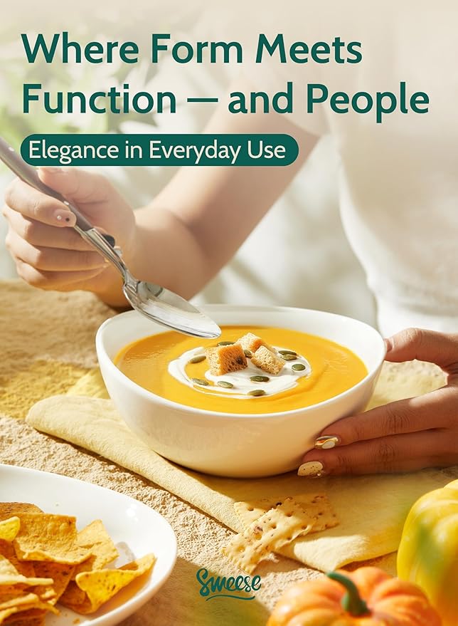 Sweese 18 oz Medium White Porcelain Bowls - Set of 6 Cereal, Soup, Rice & Salad Bowls, Ceramic Serving Bowls for Everyday Use