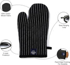 Encasa Homes Long 12" Oven Microwave Hand Gloves Mitts (2 pc Set) for Kitchen Cooking & Baking - Heat Resistant, Thick & Safe, Protection of Hands from Hot Utensils - Butcher Stripes Black