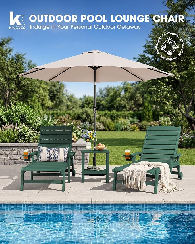 KINGYES HDPE Lounge Chair Outdoor, Patio Chaise Lounge Recliner - Image 8