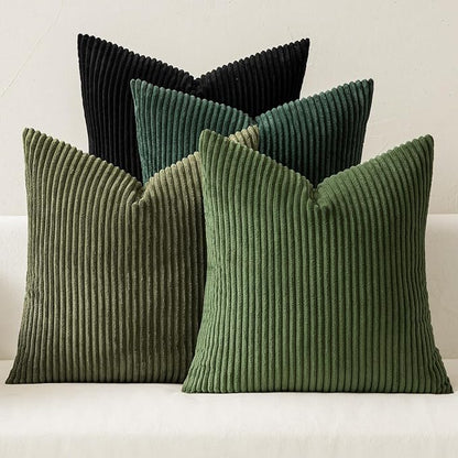 MIULEE Soft Corduroy Decorative Throw Pillow Covers Neutral Green 18x18 | Set by MIULEE