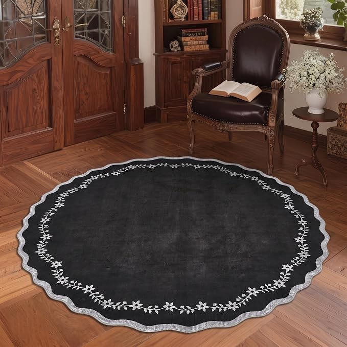 GarveeHome Round Area Rug 5ft Scalloped Washable Circle Rug - Image 3