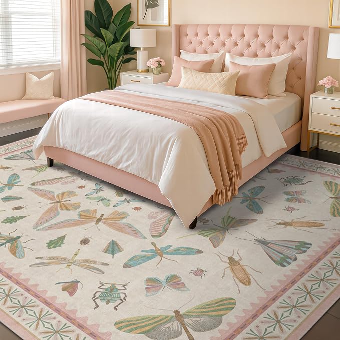 7x9 Cute Insect Rugs for Girls Bedroom by HazoHaus