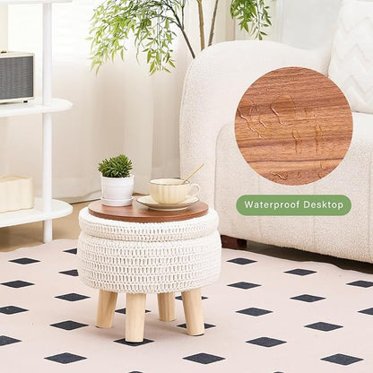 Wimarsbon Pouf Ottoman, 100% Cotton Knitted Boho Footstool, Round Footrest - Image 4