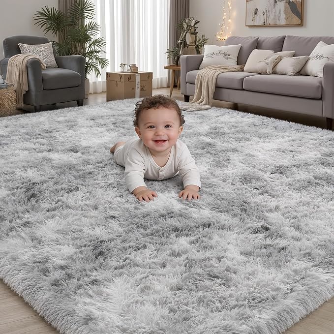 PLHXFR 4x6 Area Rugs Living Room: Fluffy Bedroom Shag Rug Light Grey | Upgrade by PLHXFRSoftAreaRugs
