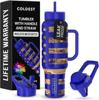 Coldest 40 oz Tumbler with Handle and Straw - 100% Leak Proof Insulated Tumbler with Lid and Straw (3 Lids) - Stainless Steel Tumblers for Women & Men - Cup Holder Friendly Base, 46 oz (The Democrat)