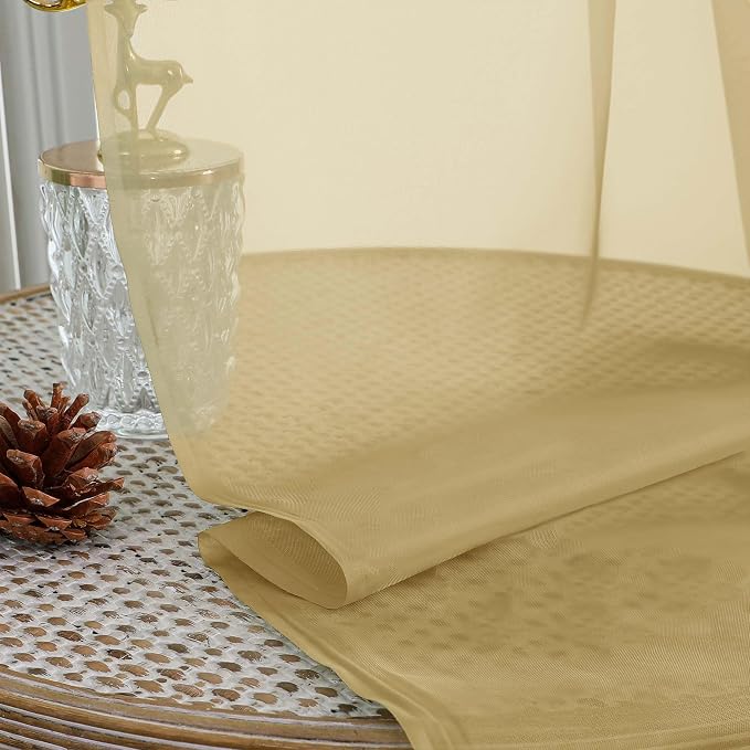 Sheer Gold Curtains, Sheer Curtains 63 inch Length 2 Panels Set, Rod Pocket - Image 7