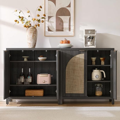 SICOTAS 102"W Rattan Sideboard Buffet Cabinet Set of 3, Modern Credenza Storage - Image 5