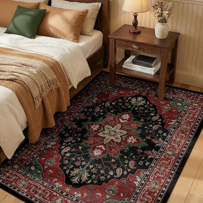 RELEANY Washable Area Rug, Water Repellent, Pet Friendly, Vintage Floral Boho by RELEANY