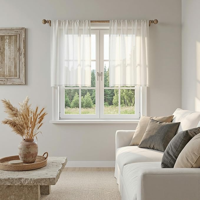 MYSKY HOME Semi Sheer Natural Linen Curtains 36 Inch Length, Light Filtering - Image 3