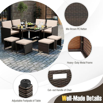 Tangkula 9 Piece Patio Dining Set, Rattan Chairs - Image 8