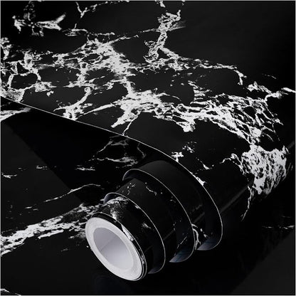 practicalWs Glossy Marble Wall Paper Granite Black/Grey Kitchen Countertop by practicalWs