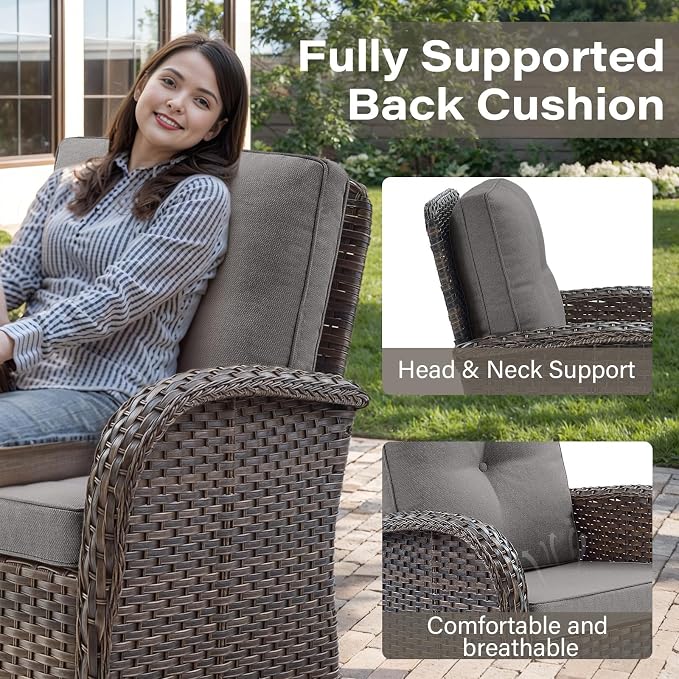 Belord Patio Furniture Swivel Glider PE Wicker Chairs, Outdoor Swivel Rocker - Image 7