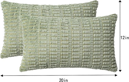 Pack of 2 Corduroy Decorative Throw Pillow Covers 12x20 Inch, Sage Green | Fall - Image 7