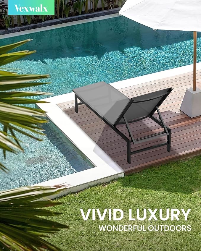 Vexwalx Outdoor Lounge Chairs Set of 2, Aluminum Patio Chaise Lounge Chairs - Image 2