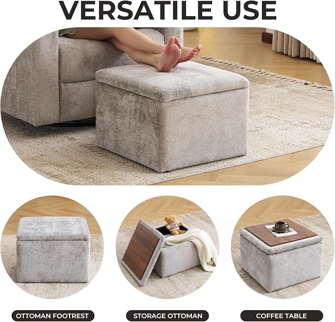 Large Storage Ottoman, Chenille Ottoman Foot Stools, Ottoman Footstool - Image 4