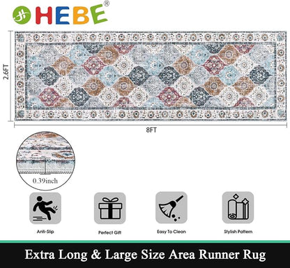 HEBE Hallway Runner Rug 2'8''x8', Washable Non Slip Kitchen Rug Runner | Soft - Image 2