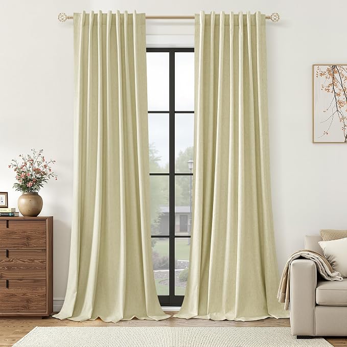 Extra Long 100% Blackout Linen Curtains by Guken