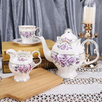 fanquare 15 Piece Porcelain Tea Set for Adults, Wedding Tea Service, Large British Teapot with Cups, Purple Rose