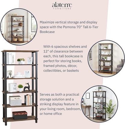 Alaterre Furniture Pomona Living Room 6-Tier Solid Wood Bookcase - Image 4