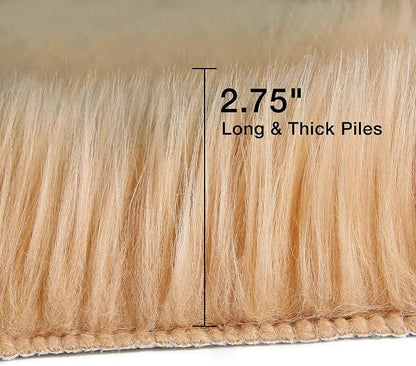 duduta Beige Faux Sheepskin Rug 2x3 ft, Small Faux Fur Chair Covers | Shag - Image 2